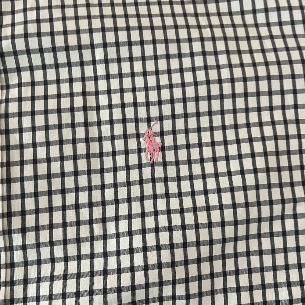 Ralph Lauren Shirt Mens Black White Gingham‎ Check Button Up Pink Pony Dress - Picture 3 of 4